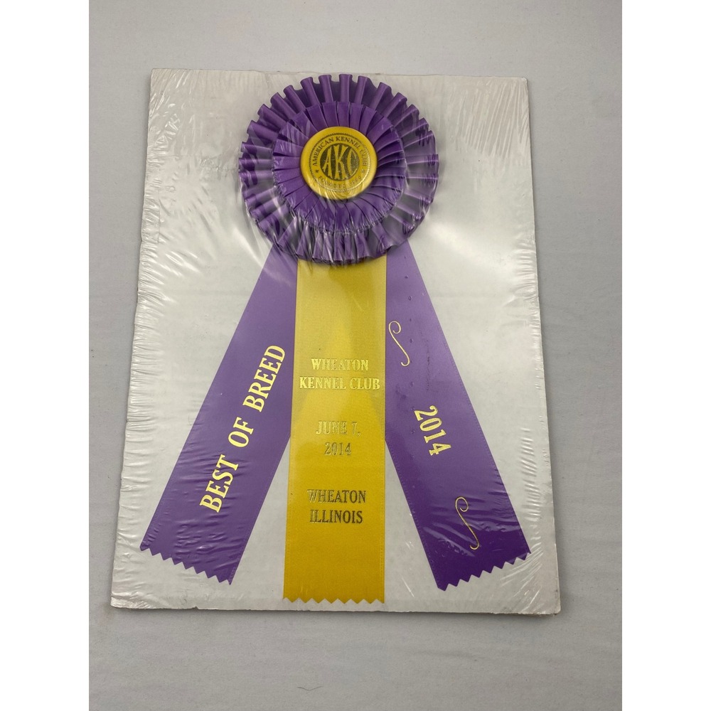 AKC Best of Breed Ribbon Wheaton Kennel Club 2014 Dog Show Purple Gold Rosette‎
